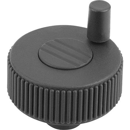 Rändelrad Form M mit Griff - Durchmesser 50 mm - Querbohrung - Thermoplast Schwarz RAL 7021 - Stahl Deckel Schwarz
