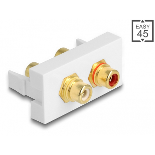 DeLOCK Easy 45 Modul 2 x Cinch Buchse - Farbring Rot/Weiß, 22,5 x 45 mm