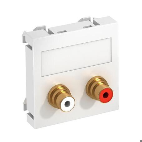 Multimediaträger Audio-Cinch Buchse 2x mit Lötanschluss – 45x45mm – Polycarbonat – Reinweiß RAL 9010