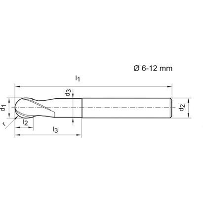 Kugelfräser kurz WN VHM Typ HSC 30° Schaft HA 10mm