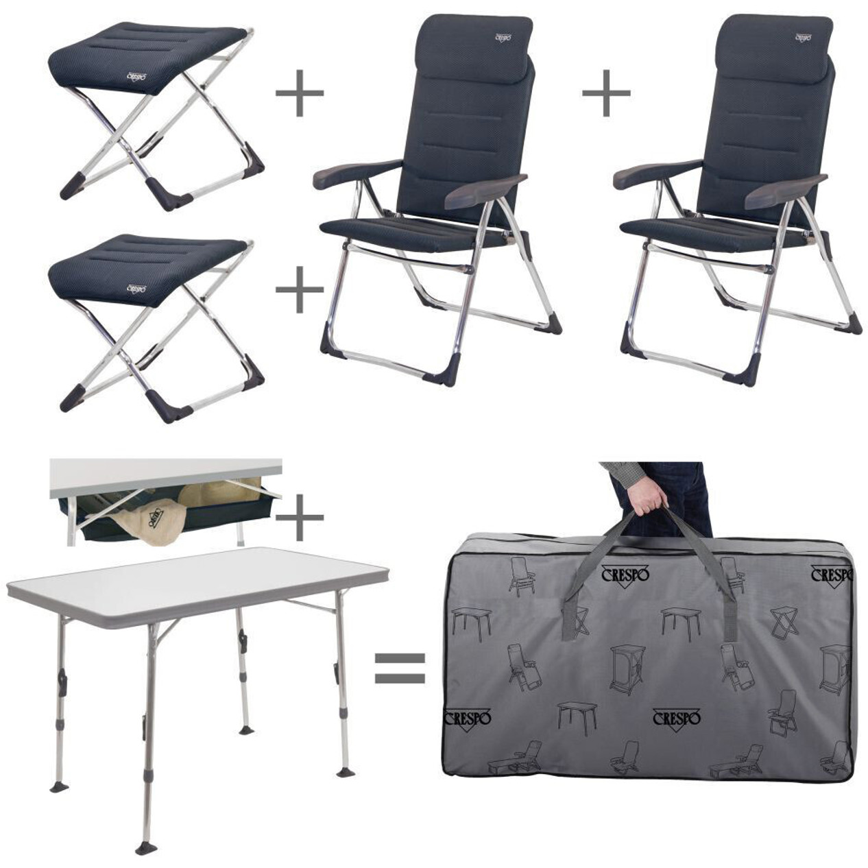 Crespo Valencia Gepolstertes Stuhl-/Tischset mit Fußauflage für Camping