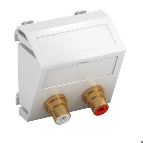 Multimediaträger Audio-Cinch 2x Buchse mit Lötanschluss - 45x45mm, Polycarbonat, RAL 9010, reinweiß