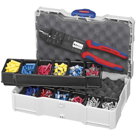KNIPEX Crimp-Sortiment für Kabelverbinder – 13-teiliges Set (265 mm) – Flachsteckhülse