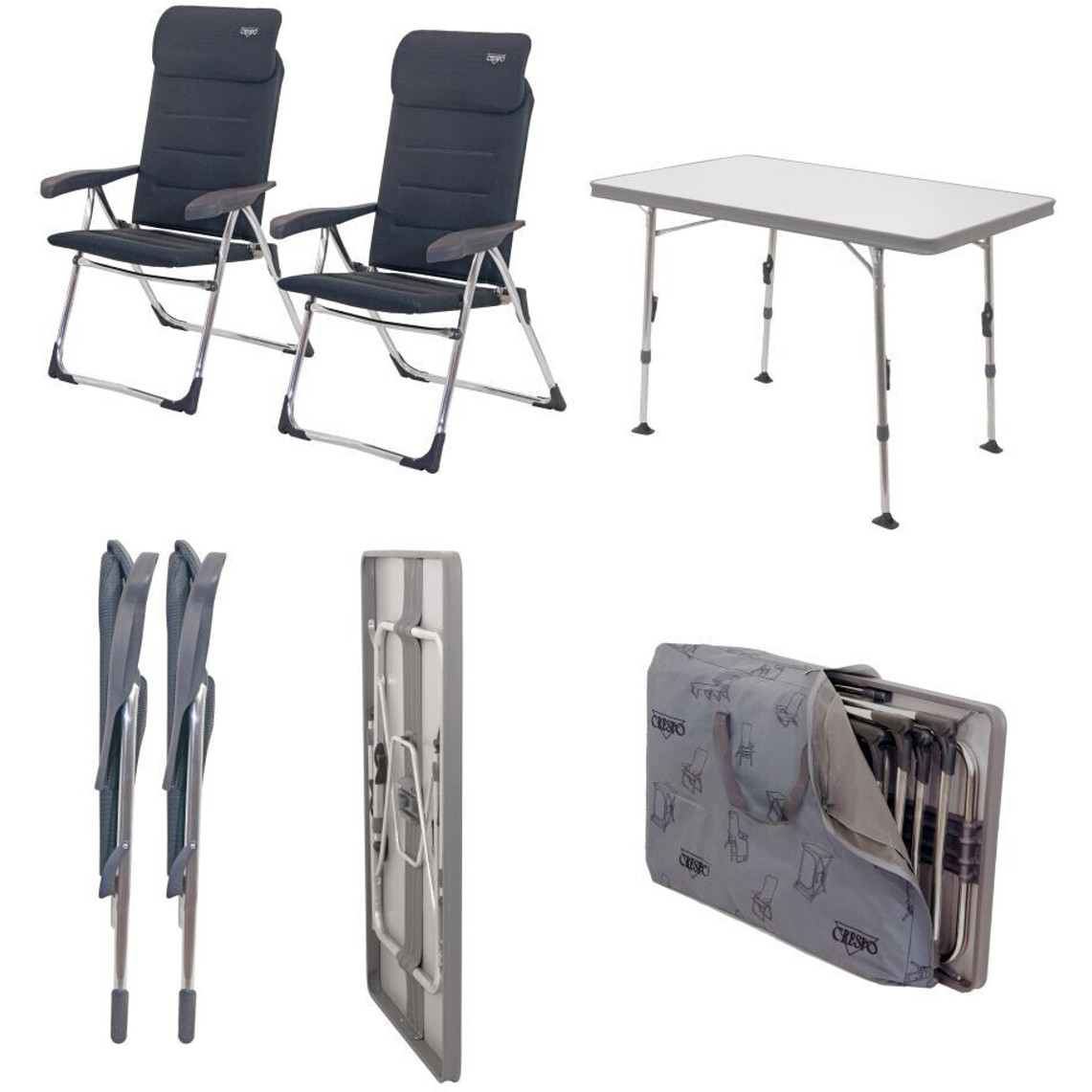 Crespo Valencia Campingmöbel Set – Gepolsterter Stuhl & Tisch ohne Fußauflage